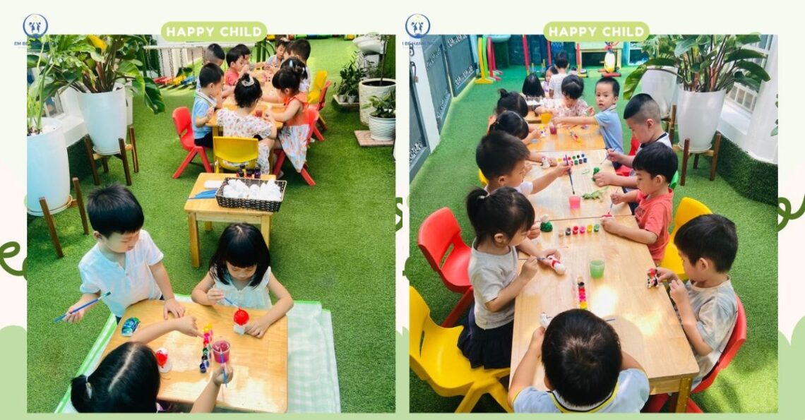 Bé tô tượng tại trường mầm non Em Bé Hạnh Phúc
