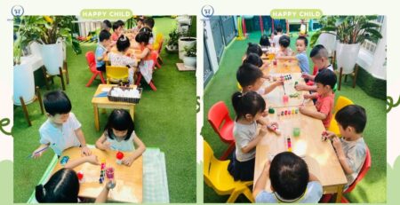 Bé tô tượng tại trường mầm non Em Bé Hạnh Phúc